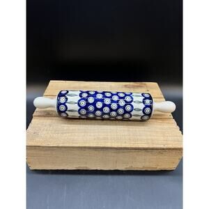 Polish Pottery Rolling Pin 13" Peacock Leaves